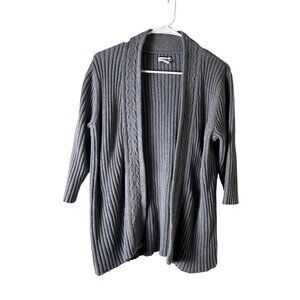 Croft & Barrow Women Open Front Gray Ribbed Knit Cardigan Sweater XL 100% Cotton
